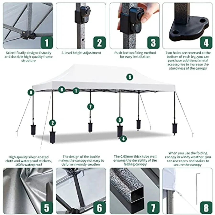Festival event outdoor canopy: 10' x 20' pop-up tent, commercial-grade polyester fabric, black, instant setup with roller bag a