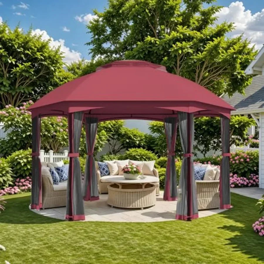 Gazebos on Clearance 13 x 13 Ft 6 Sided Outdoor Gazebo with Double Air Roofs and Netting Walls Heavy Duty Steel Fe Gazebo Tent