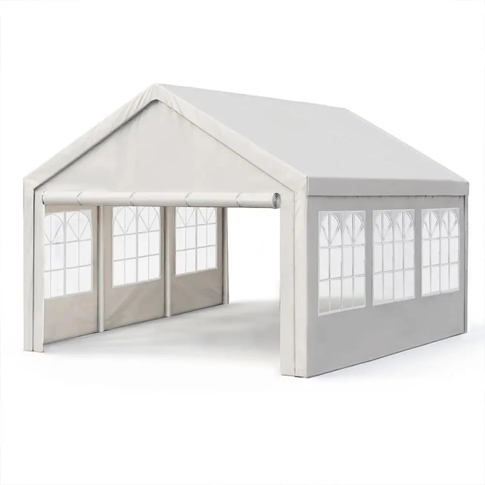 Tente de réception 10'x20' robuste pour extérieur, abri de voiture avec parois latérales amovibles, abri événementiel blanc pour mariages ou fêtes