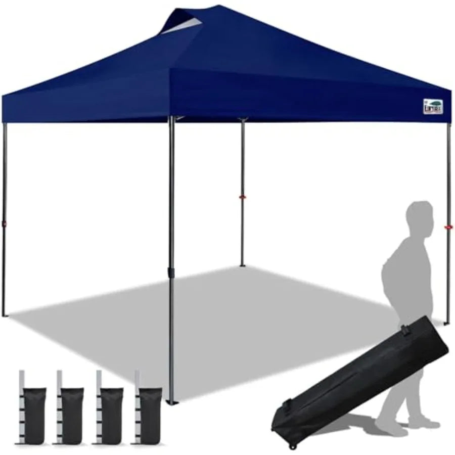 Outdoor events portable 10x10ft pop up canopy tent in navy blue nylon with instant openclose mechanism and bonus 4 sand bags