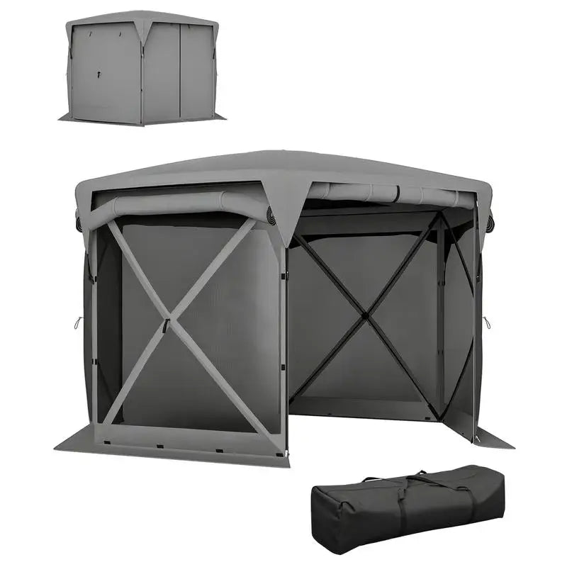 Outsunny 11 x 11ft Pop Up Gazebo Screen Tent with Removable Roof Cover, Roll-up Wind Panels for Camping, Backyard, Dark Gray