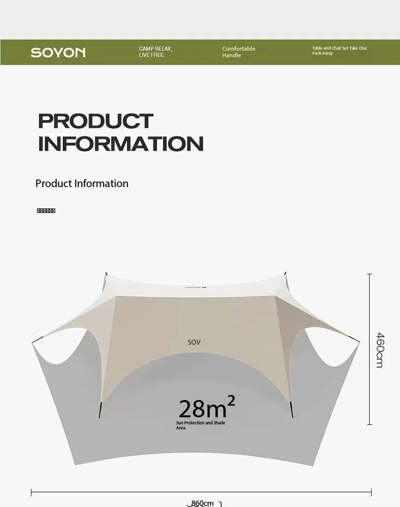 Outdoor Portable Hexagonal Sunshade Canopy Camping Rainproof Quick Setup Sun Shelter Professional Ventilated Outdoor Products