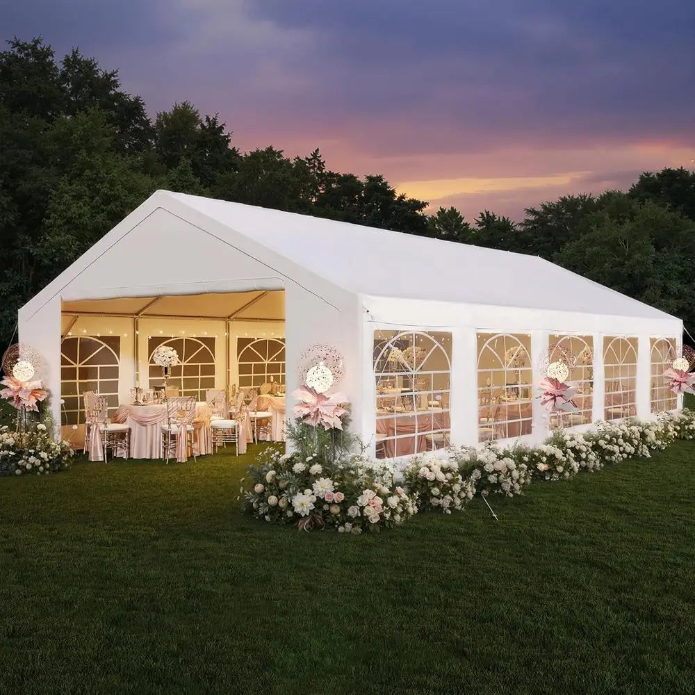 Party Tent 16x32 Heavy Duty, Waterproo Outdoor Event Tent with Removable Sidewalls & Roll-Up Door, Portable Carport or Wedding,