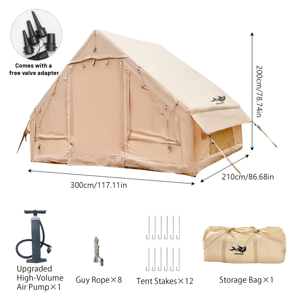 Large Inflatable Camping Tent with Skylight, Quick Air-Flow & Breathable Mesh Design, Summer Glamping Hot Tents for Ca