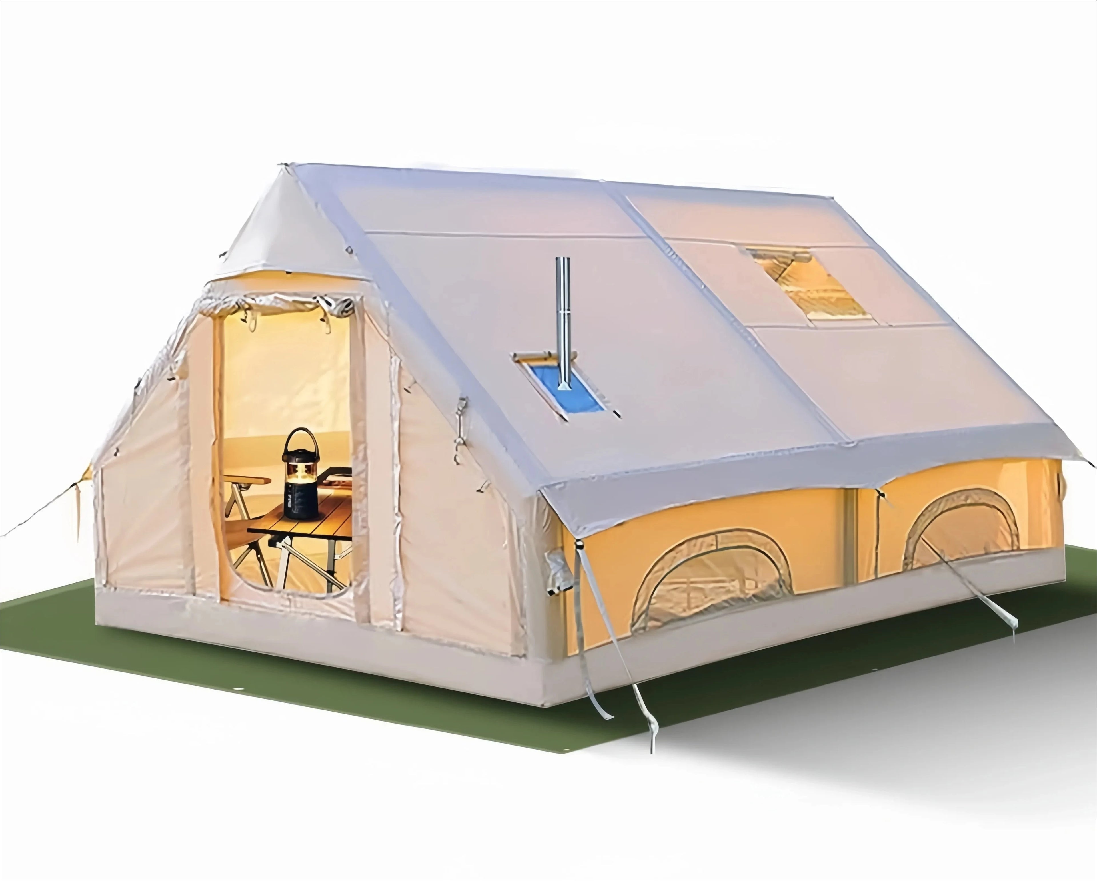 Portable Outdoor Waterproof Four Seasons Family Camping Tent 8-10 People Oxford Fabric Fashion Rooftop Travel Inflatable Triple