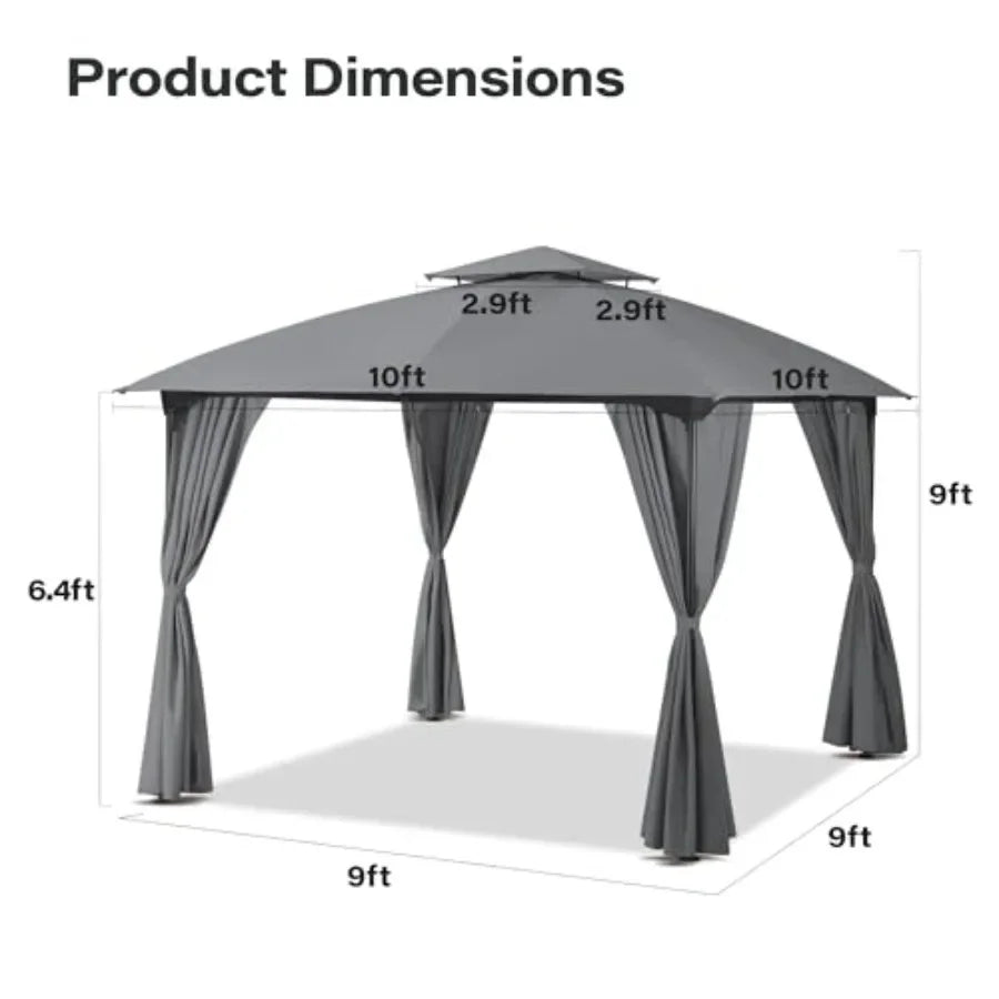 Patio Arc Gazebo Outdoor  Tent 10'x10' Party Tent Shelter with Curtains Expansion Bolts and Wind-Resistant Ropes for Patios Gar