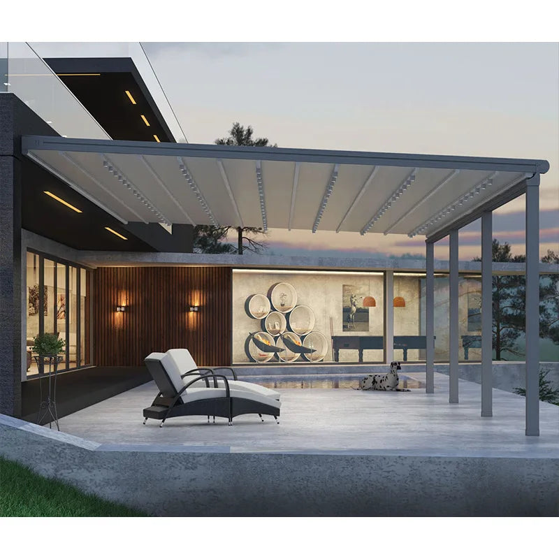 Retractable Roof Awning Aluminium Carport Gazebo Bioclimatic Electric Aluminum Outdoor Waterproof Roof Motorized Garden Pergola