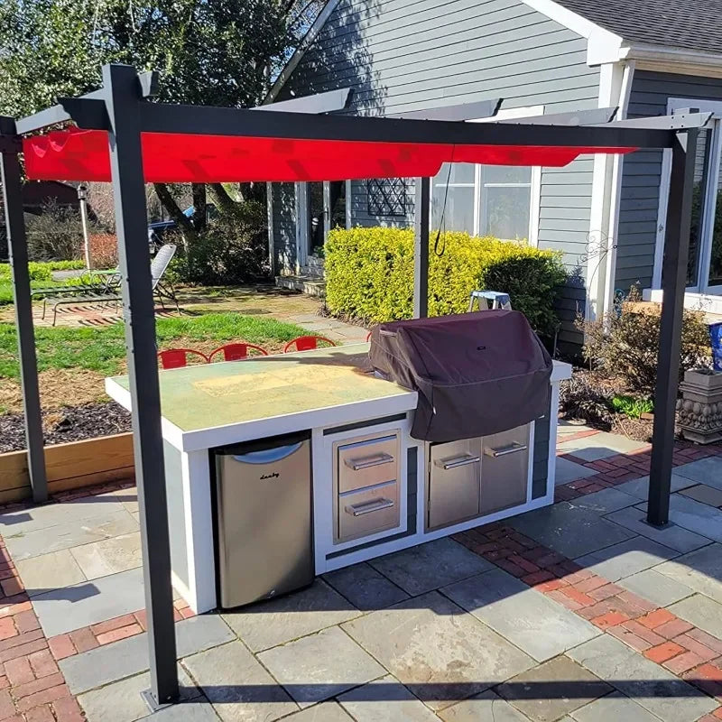 PURPLE LEAF 10' X 13' Outdoor Retractable Pergola with Sun Shade Canopy Patio Metal Shelter for Garden Porch Beach Pavilion