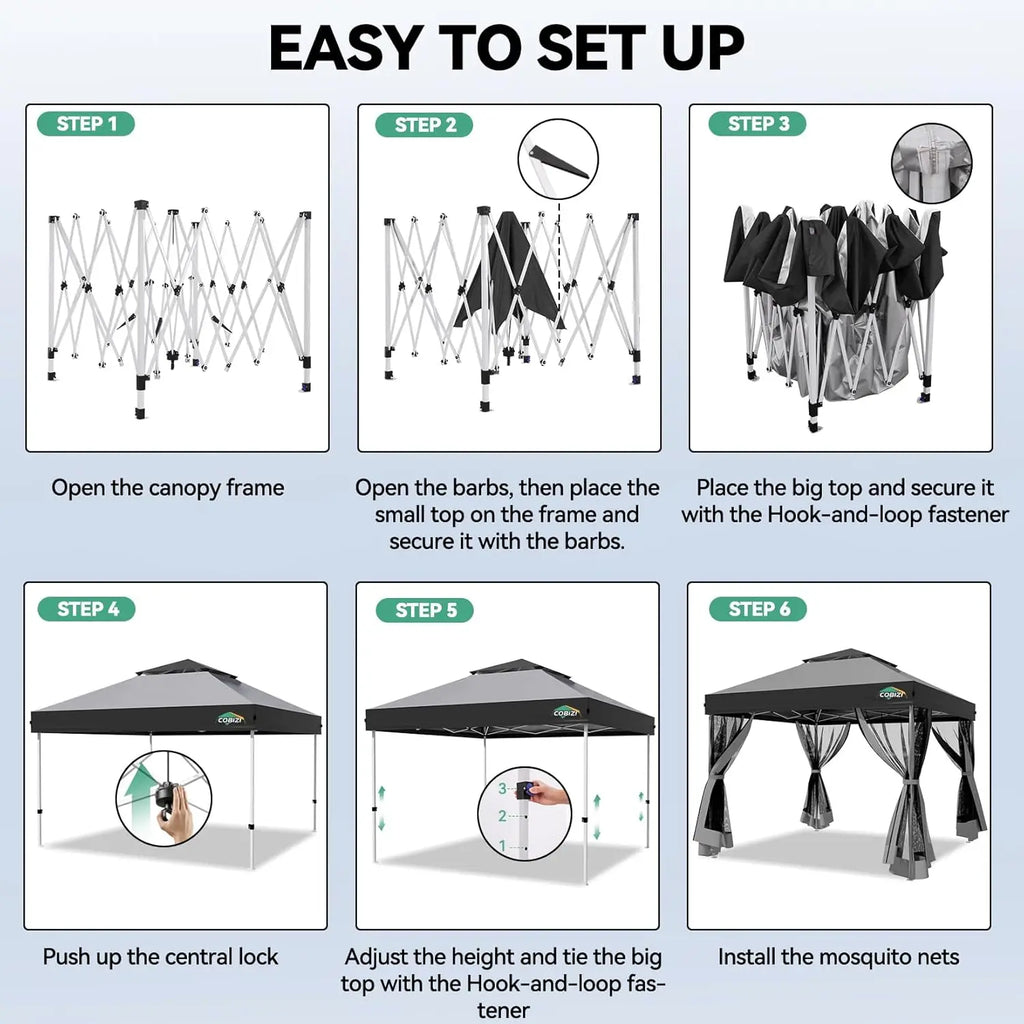 10x10 Pop Up Gazebo Canopy Tent with Mosquito Netting Vented Roof Metal Frame Easy Setup for Backyard Camping Deck Beach, Custom