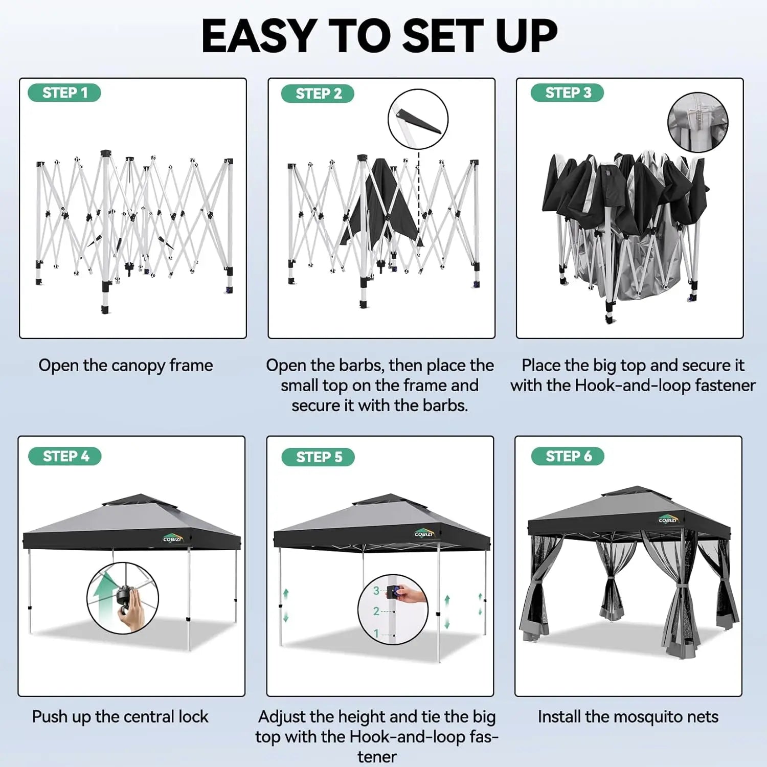 10x10 Pop Up Gazebo Canopy Tent with Mosquito Netting Vented Roof Metal Frame Easy Setup for Backyard Camping Deck Beach, Custom