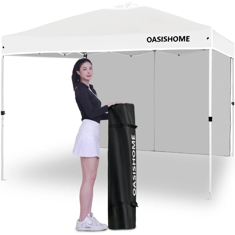 Tente pliante 10x10 avec paroi latérale, gazebo portable instantané pour extérieur, plage, patio, mariage et événements commerciaux, blanc