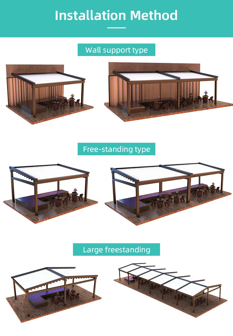 Retractable Roof Awning Aluminium Carport Gazebo Bioclimatic Electric Aluminum Outdoor Waterproof Roof Motorized Garden Pergola