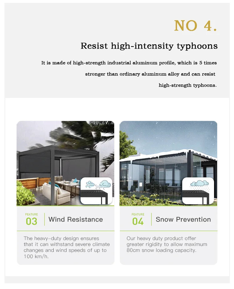 Electric Adjustable Bioclimatic Louvered Motorized Aluminous Waterproof Outdoor Living Garden Pergolas Gazebo Sunroom Pavilion