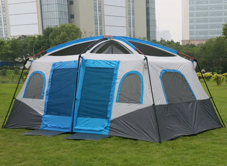 Outdoor Tent 2 Rooms Double Layer Family Camping Party 8-12 Persons Waterproof Windproof Top Rainfly Mesh Windows Portable Bag