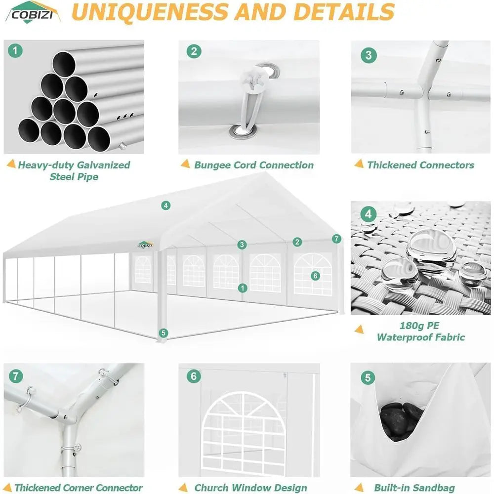 20x40FT Party Tent Heavy Duty Outdoor Gazebo with 12 Sidewall amp 16 Church Windows, White Event Shelter Wedding Canopy Tent fo