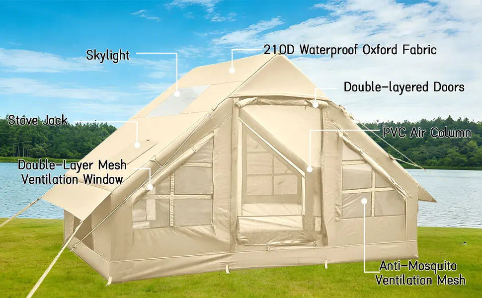 Inflatable Tents for Camping - Easy Blow Up Glamping Tent with Hand Pump, Hot Tent with Stove Jack Waterproof PVC Air Inflatable