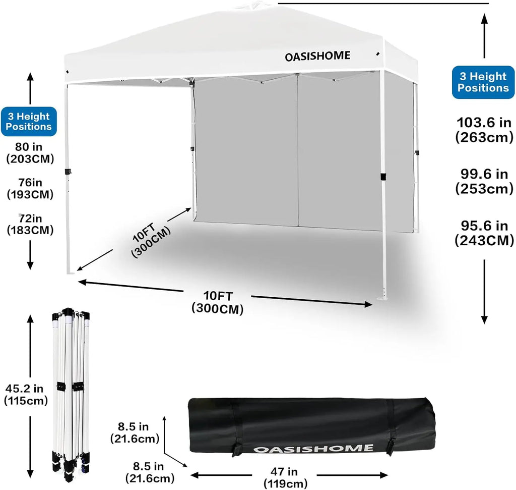 Tente pliante 10x10 avec paroi latérale, gazebo portable instantané pour extérieur, plage, patio, mariage et événements commerciaux, blanc