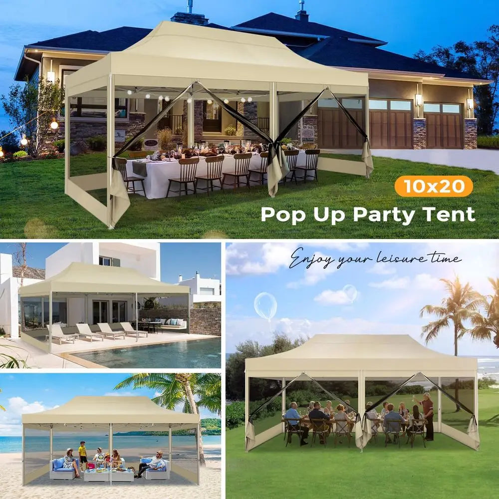 10x20 Heavy Duty Pop  Canopy Tent with 6 Sidewalls, Easy Set  Outdoor Waterproof Screen Commercial Party Tent with Mosquito