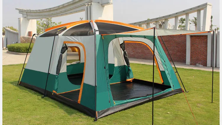 430/380/320cm Camping Tent 5-8-12 Person 3 Sizes Two-bedroom Tent Oversize Leisure Double-plies Rainproof Outdoor Family Tents