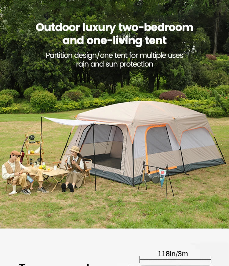 Outdoor Camping Family Tent 3-12 Person Double Layers Oversize 2 Rooms Thickened Rainproof Outdoor Family Camp Tour Equipment
