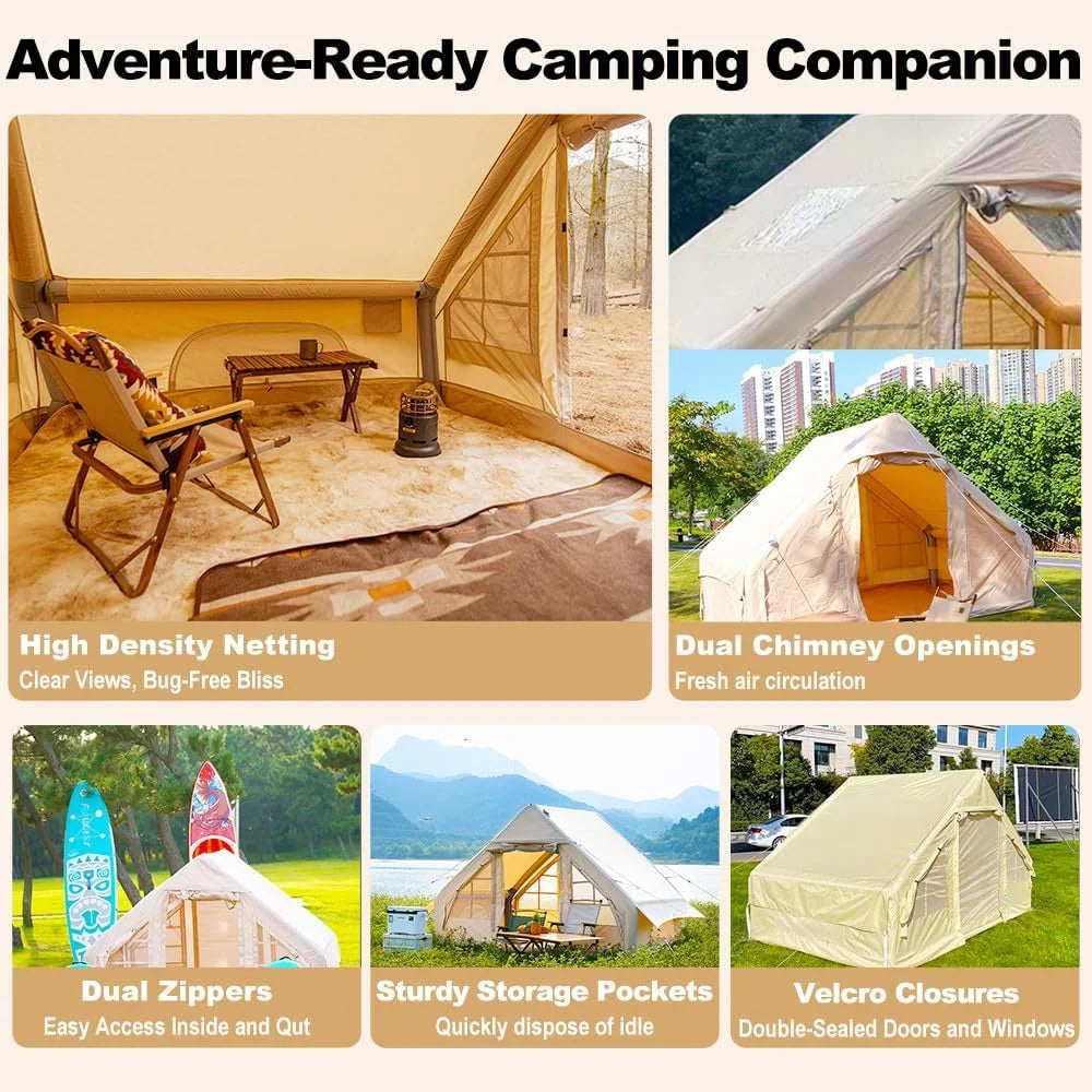 Portable Outdoor Waterproof Four Seasons Family Camping Tent 8-10 People Oxford Fabric Fashion Rooftop Travel Inflatable Triple
