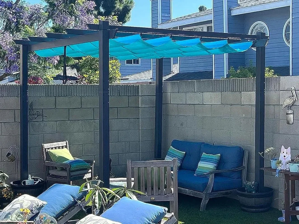 PURPLE LEAF 10' X 13' Outdoor Retractable Pergola with Sun Shade Canopy Patio Metal Shelter for Garden Porch Beach Pavilion