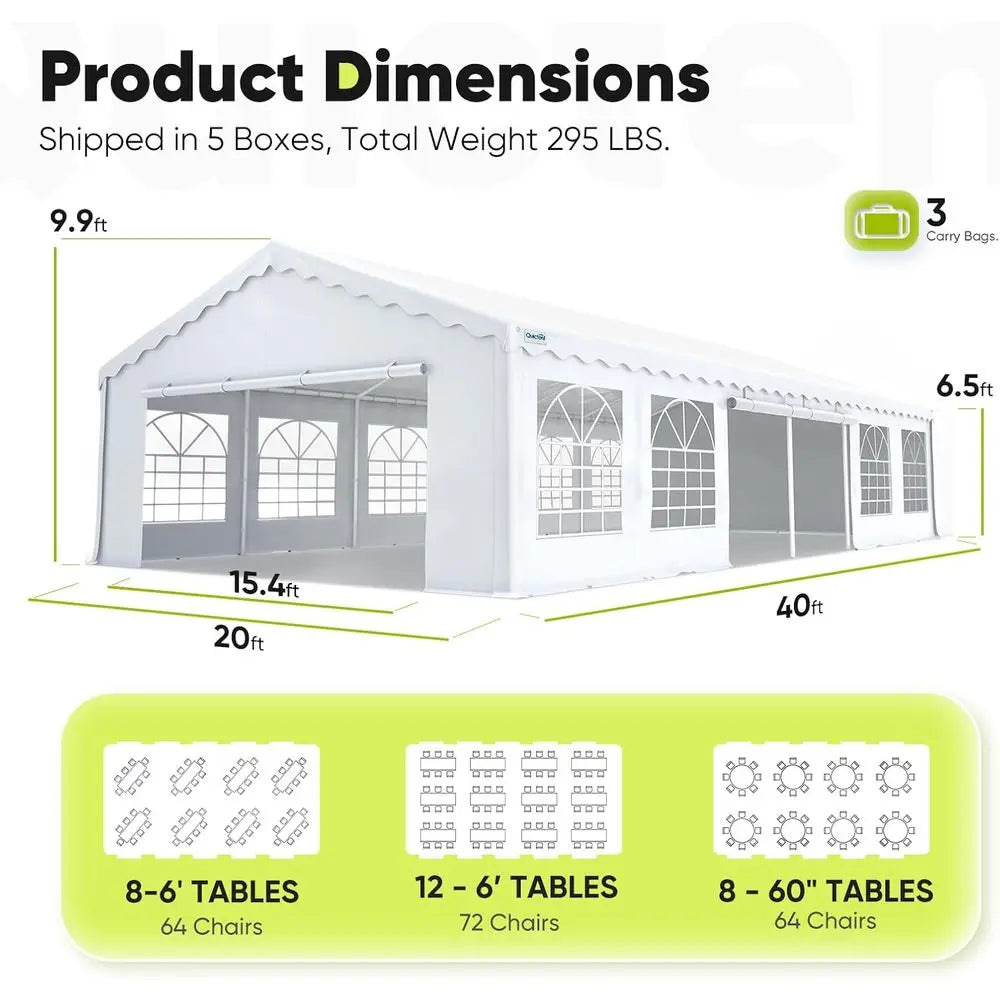 Heavy-Duty 20x40 Outdoor Party Tent with Galvanized Steel Frame for Weddings and Events, Includes Storage Bag