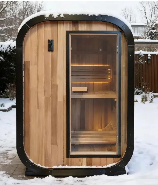 Cette salle de sauna extérieure peut accueillir 1 à 2 personnes, est en bois de sequoia, est imperméable et convient aux cours et aux villas.