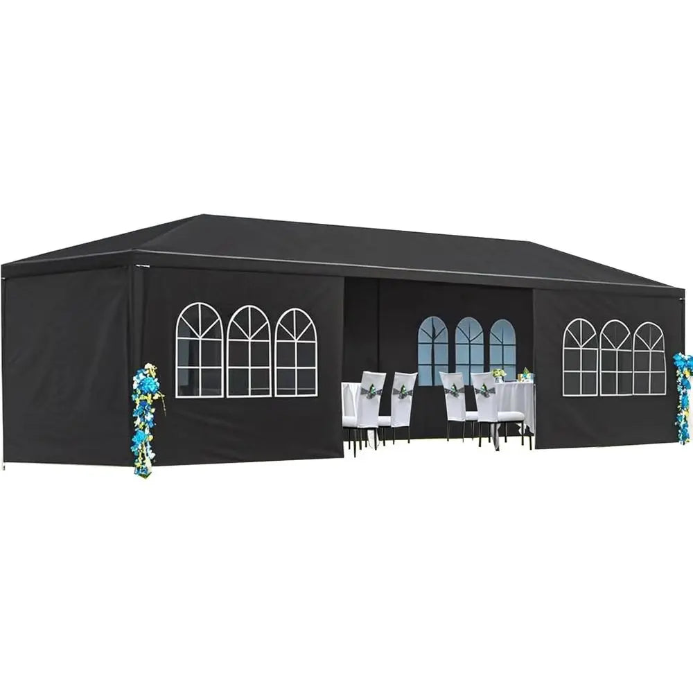 10x30 Outdoor Party Tent with 8 Removable Sides, Waterproof PE and Stabilizing Kit for Weddings and Events