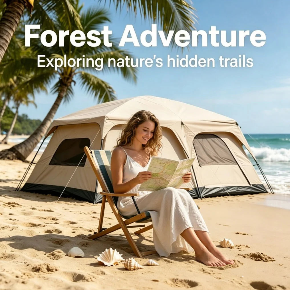 4/8/12-person large outdoor camping tent with a front awning; waterproof and UV-resistant. Features multiple mesh windows for excellent ventilation and mosquito protection; suitable for a variety of settings and all four seas