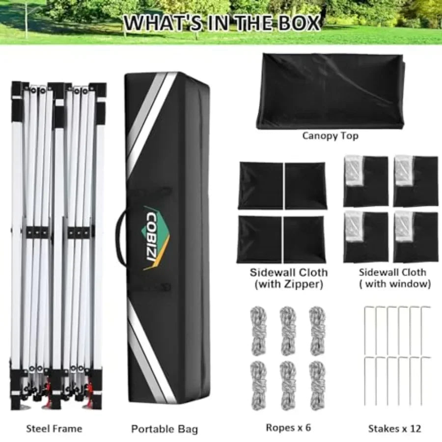 Pop Up  Tent 6 Removable Sidewalls Easy Up Commercial  Waterproof and UV50+ Gazebo with Portable Bag Adjustable Leg Heights Par