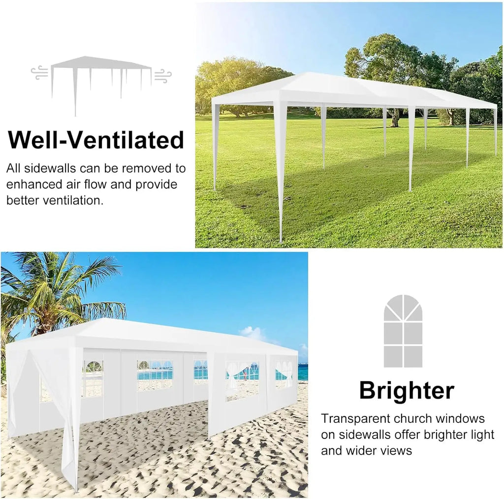 10x30 FT Party Tent with 8 Removable Sidewalls, Waterproof Outdoor Canopy for Patio, Wedding, BBQ