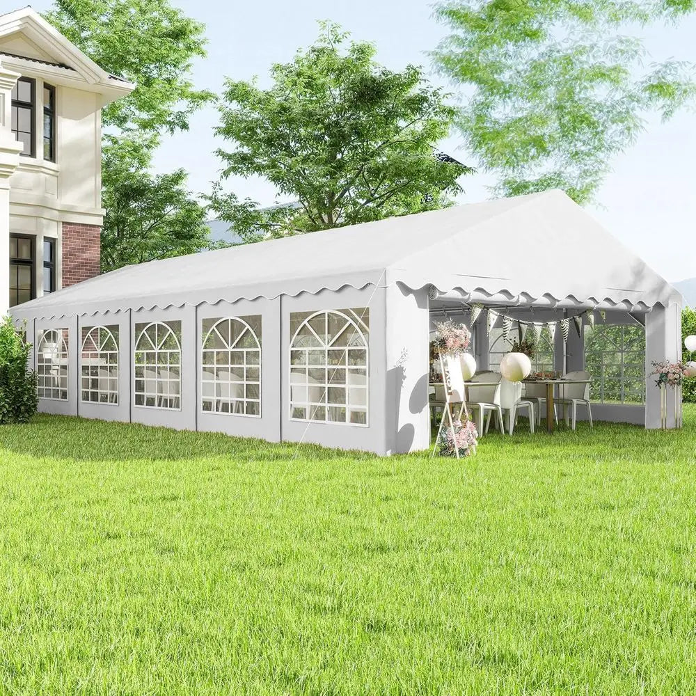 Large 20x40 Outdoor Heavy Duty Party Tent with Removable Sides, 12 Windows, 2 Doors, Ideal for Events, Weddings, and BBQs, White