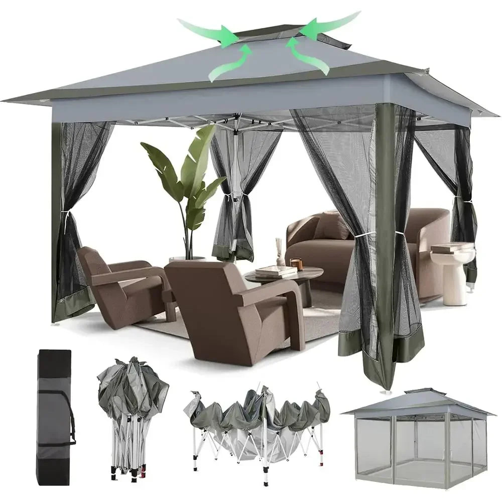 12x12 Outdoor Gazebos Clearance - Upgrade Waterproof Portable Gazebo with Mosquito Net, 4 Ropes, 8 Stakes, Carry Bag for Patio G