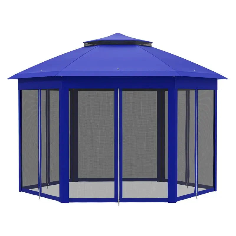 Abri de jardin hexagonal pliable 13' x 13' avec 6 moustiquaires zippées pour patio, jardin, mariage ou fête