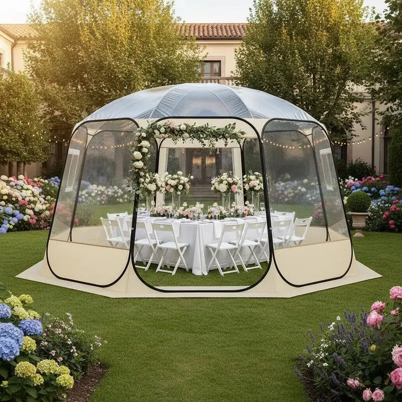 Pop-up bubble tent, 366 x 345 x 220 cm, transparent camping tent, garden dome igloo tent with windows, sports tent, 540° panoramic view, for 10-12 people, terrace, backyard