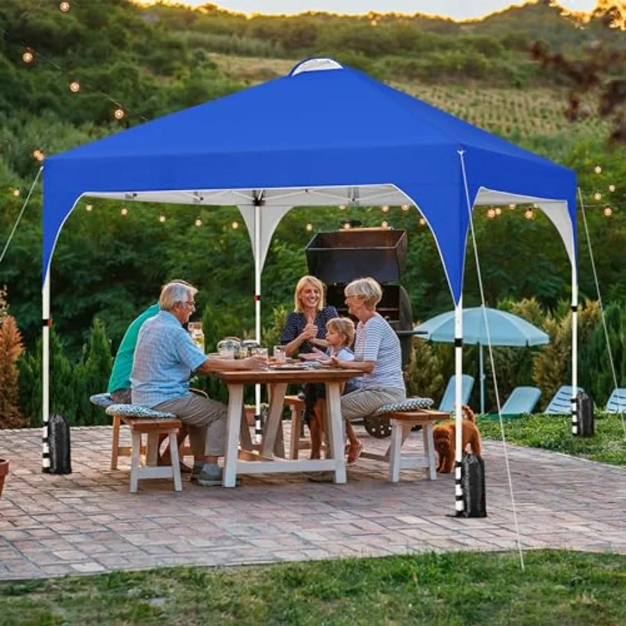 10x10 Pop Up Canopy Tent with Vent, Easy Set Up Tent, Instant Sun Shelter Canopy with Wheeled Bag, 4 Sandbags, 12 Stakes and 4
