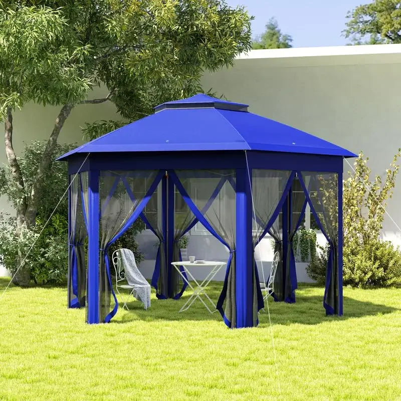 Abri de jardin hexagonal pliable 13' x 13' avec 6 moustiquaires zippées pour patio, jardin, mariage ou fête