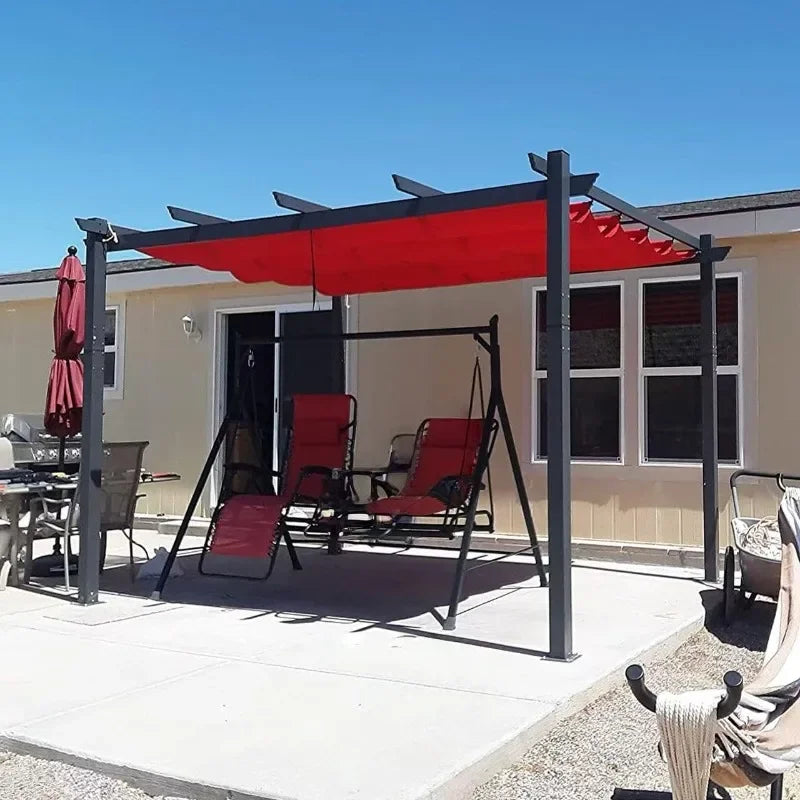 PURPLE LEAF 10' X 13' Outdoor Retractable Pergola with Sun Shade Canopy Patio Metal Shelter for Garden Porch Beach Pavilion