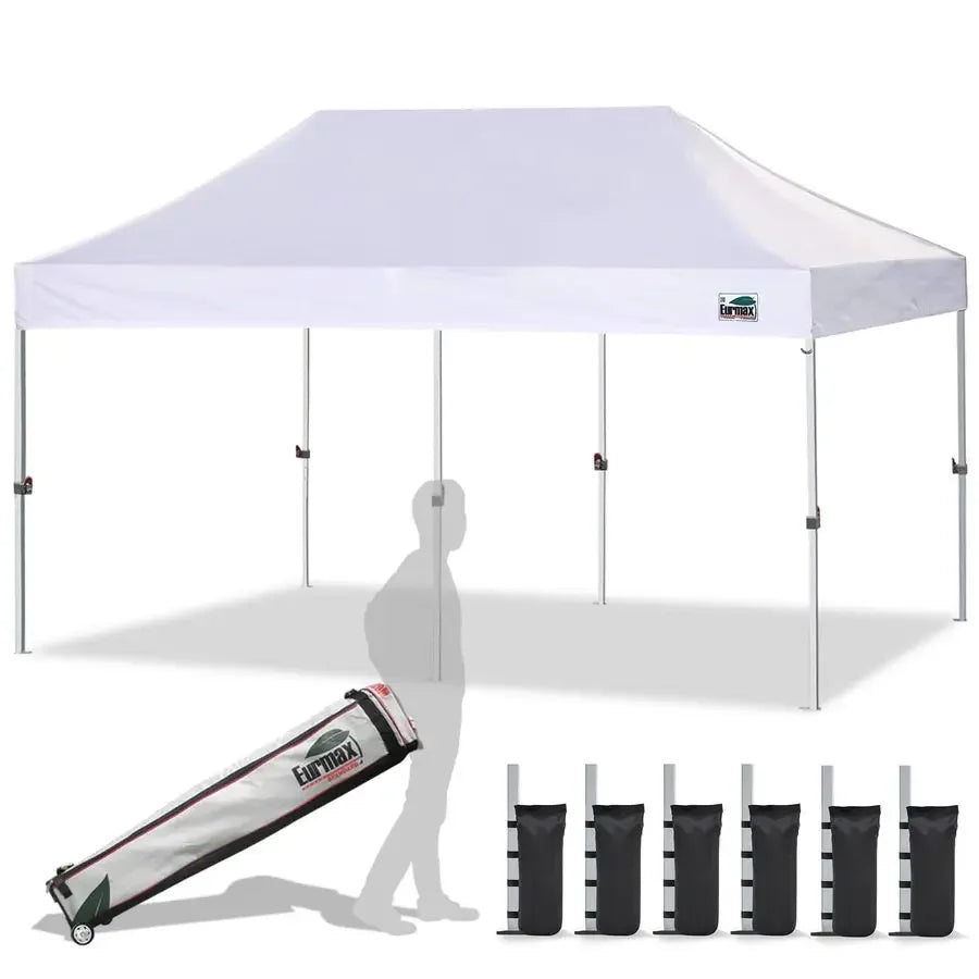 USA 10x20 Pop Up Canopy Tent Commercial Instant Canopies with Heavy Duty Roller Bag,Bonus 6 Sand Weights Bags White