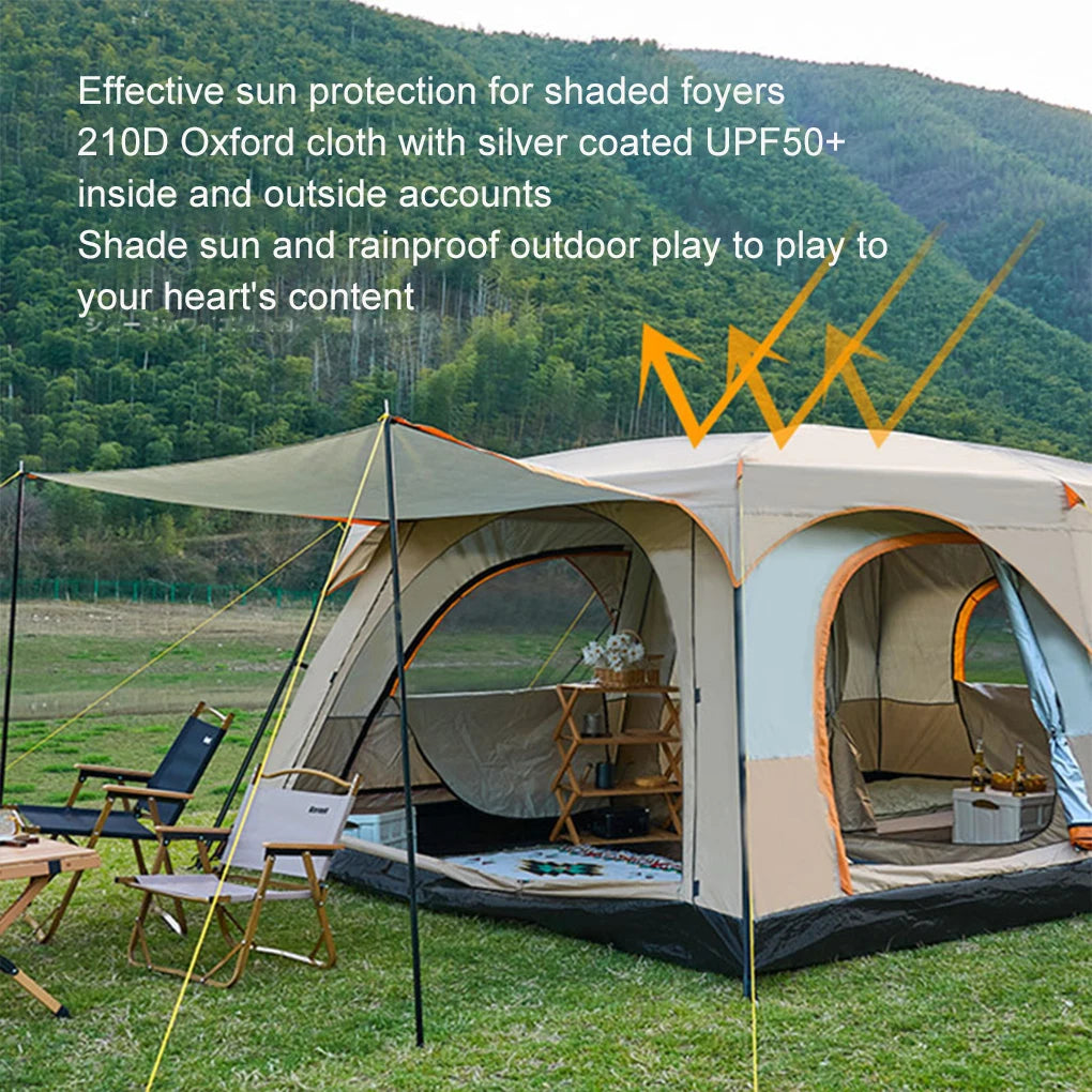 3-12 Person Double Layers Oversize  Outdoor Camping Family Tent  2 Rooms Thickened Rainproof Outdoor Family Camp Tour Equipment
