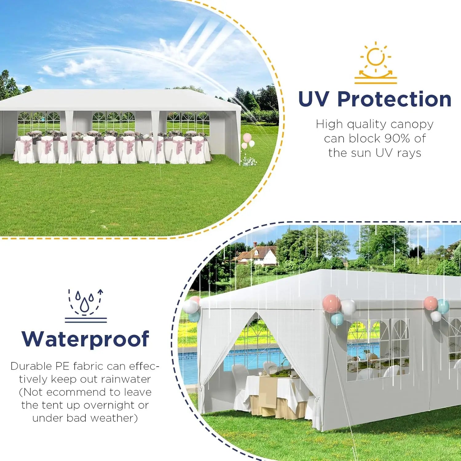 10x30 Ft Outdoor Party Canopy, Waterproof Heavy Duty Wedding Tent with 6 Sidewalls & 2 Zippered Doors, Event Tent for, Custom