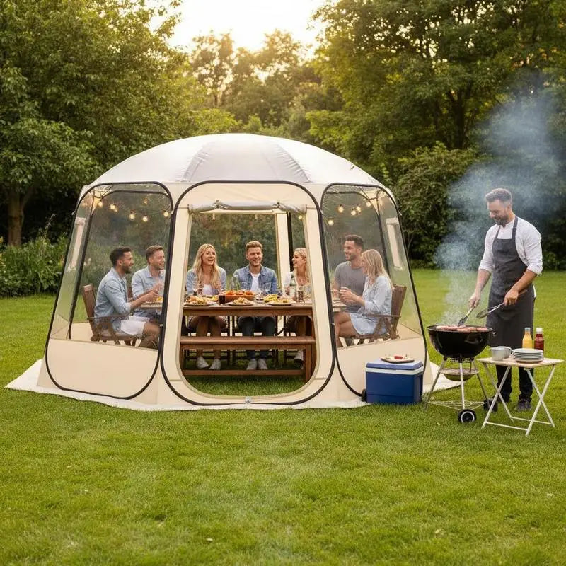 Pop-up bubble tent, 366 x 345 x 220 cm, transparent camping tent, garden dome igloo tent with windows, sports tent, 540° panoramic view, for 10-12 people, terrace, backyard