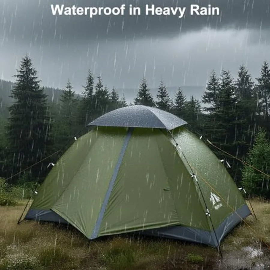 Backpacking tent for 1-2 persons, polyester fabric, gray color, quick-clipping setup and heavy rainproof design