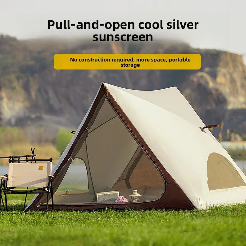 Portable Automatic Pop Up Triangle Beach Tent, UV Protection Outdoor Quick Open Sun Shelter for Camping, Beach and Daily Leisure