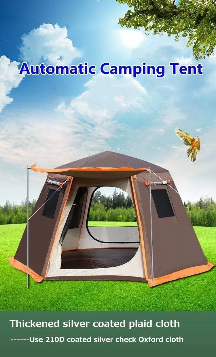 Automatic Camping Tent Outdoor Waterproof Anti-UV Hexagonal Big Tent Aluminum Pole Garden Pergola Awning Family Tent 4-6 Persons