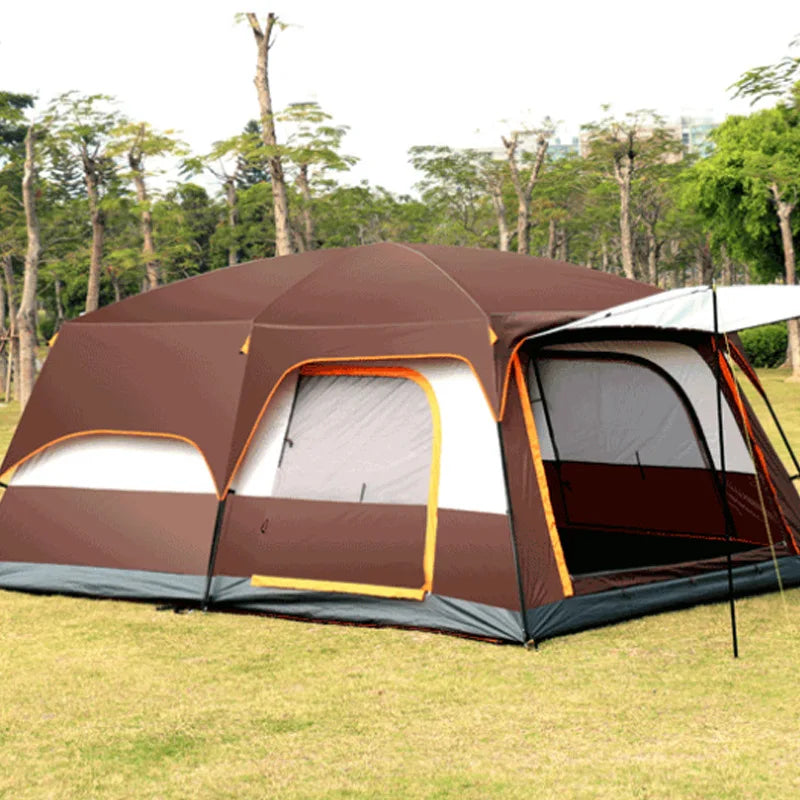 430/380/320cm Camping Tent 5-8-12 Person 3 Sizes Two-bedroom Tent Oversize Leisure Double-plies Rainproof Outdoor Family Tents
