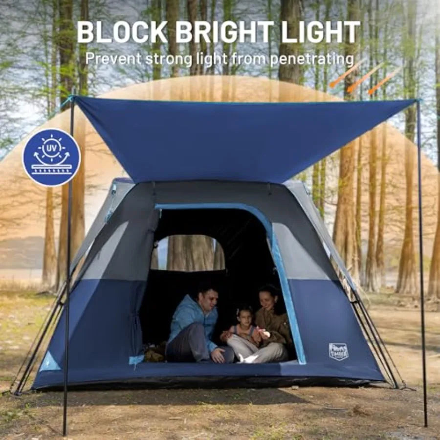 6 Person Blackout Design Camping Tent, 60s Easy Setup Instant Cabin Tent for Family with Rainfly, Water-Resistant, 9' x 9' x 72