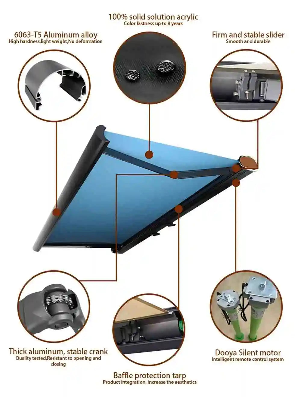High Quality Electric Sunshade Wind Sensor Intelligent Control Easy Installation Outdoor Patio Sun Shelter UV Resistant Canopy