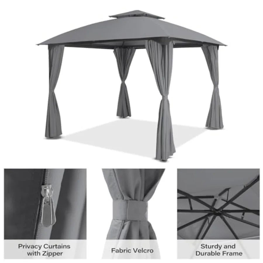 Patio Arc Gazebo Outdoor  Tent 10'x10' Party Tent Shelter with Curtains Expansion Bolts and Wind-Resistant Ropes for Patios Gar